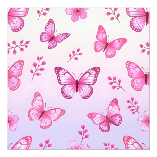Pink butterflies and flowers pattern foto afdruk (Voorkant)
