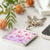 Pink butterflies and flowers pattern sleutelhanger (Zijkant)