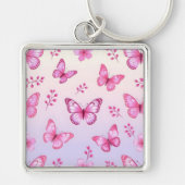 Pink butterflies and flowers pattern sleutelhanger (Voorkant)