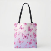 Pink butterflies and flowers pattern tote bag (Voorkant)