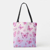 Pink butterflies and flowers pattern tote bag (Achterkant)