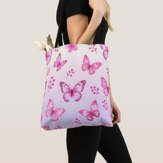Pink butterflies and flowers pattern tote bag (Dichtbij)