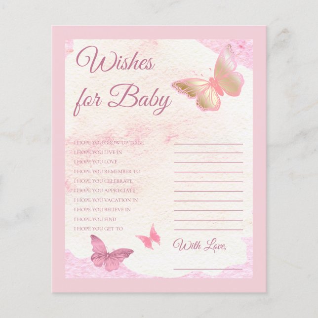 Pink Butterflies Baby shower Wensen voor Baby (Voorkant)
