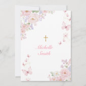 Pink Butterflies Dusty Floral First Holy Communion Kaart (Achterkant)