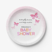 Pink Butterflies Girly Baby shower Papieren Bordje (Voorkant)