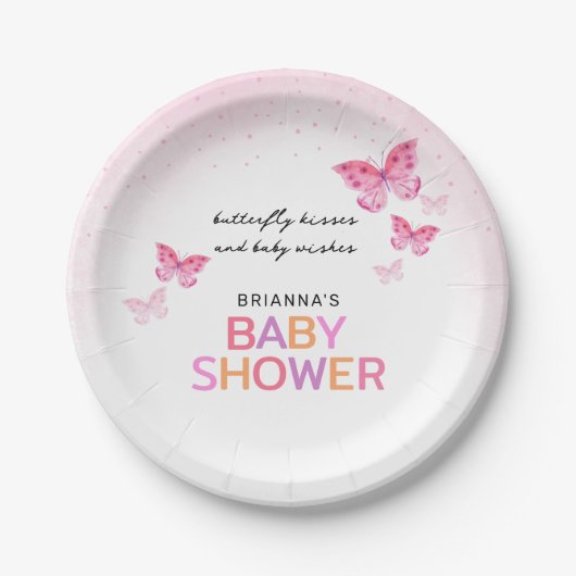 Pink Butterflies Girly Baby shower Papieren Bordje (Voorkant)
