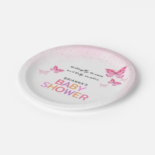 Pink Butterflies Girly Baby shower Papieren Bordje (Gekanteld)