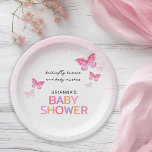 Pink Butterflies Girly Baby shower Papieren Bordje<br><div class="desc">Dit roze vlinder thema papier bord is perfect voor een baby shower ter ere van een baby meisje. Het ontwerp bevat de tekst "vlinderkussen en baby-wensen" en is geaccentueerd met roze waterverf vlinders en veelkleurige tekst.</div>
