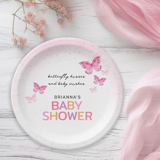 Pink Butterflies Girly Baby shower Papieren Bordje