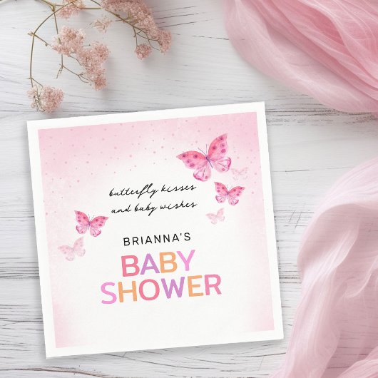 Pink Butterflies Girly Baby shower Servet