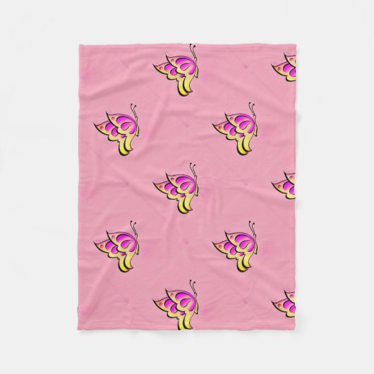 pink butterflies pattern fleece deken (Voorkant)