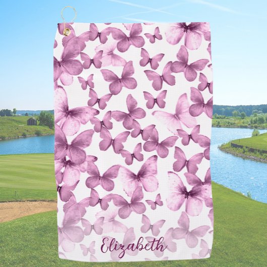 Pink Butterflies Personalized Golf Towel Golfhanddoek