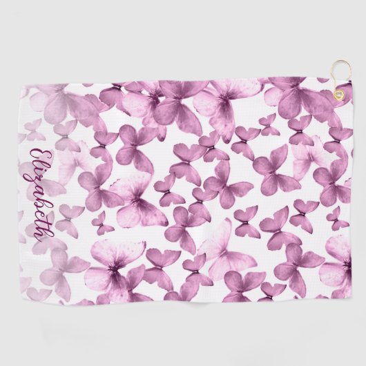 Pink Butterflies Personalized Golf Towel Golfhanddoek (Horizontaal)