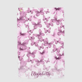 Pink Butterflies Personalized Golf Towel Golfhanddoek (Voorkant)
