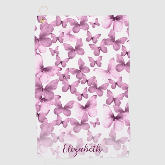 Pink Butterflies Personalized Golf Towel Golfhanddoek (Voorkant)