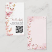 Pink Butterflies Sweet Sixteen Quinceanera QR RSVP Informatiekaartje (Voorkant / Achterkant)