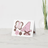 Pink Butterfly 4e verjaardag invulling uitnodiging (Voorkant)