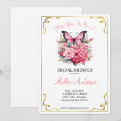 Pink Butterfly and Flowers Vrijgezellenfeest Kaart (Voorkant / Achterkant)