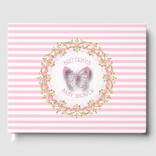 Pink Butterfly Baby gepersonaliseerde douche gaste Gastenboek (Voorkant)