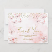 Pink Butterfly Baby shower Bedankt Card (Voorkant)