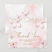 Pink Butterfly Baby shower Bedankt Card (Voorkant / Achterkant)