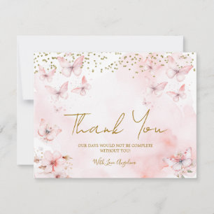 Pink Butterfly Baby shower Bedankt Card