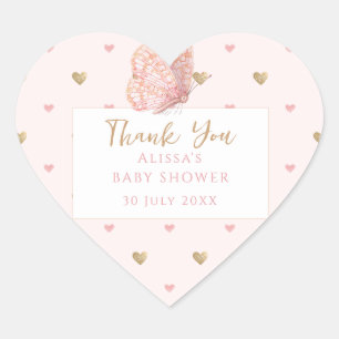Pink Butterfly Baby shower Bedankt Hart Sticker