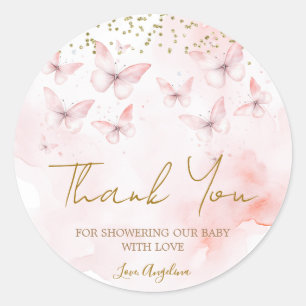 Pink Butterfly Baby shower Bedankt Ronde Sticker