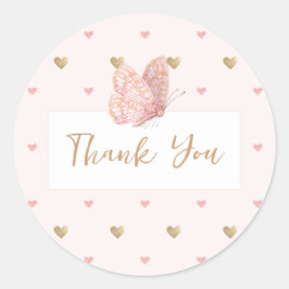 Pink Butterfly Baby shower Bedankt Ronde Sticker