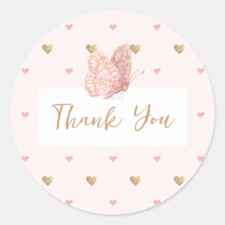 Pink Butterfly Baby shower Bedankt Ronde Sticker