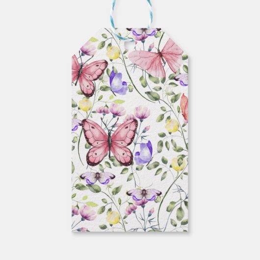 Pink Butterfly Baby Shower Cadeaulabel (Achterkant)