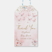 Pink Butterfly Baby shower Dank u voor uw steun Cadeaulabel (Voorkant)
