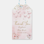 Pink Butterfly Baby shower Dank u voor uw steun Cadeaulabel (Achterkant)