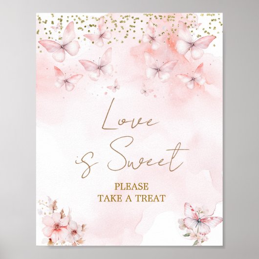 Pink Butterfly Baby shower Girl Love Is Sweet Poster (Voorkant)