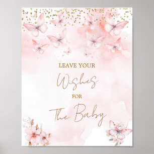 Pink Butterfly Baby shower Girl Wensen voor Baby Poster