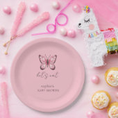 Pink Butterfly Baby Shower Papieren Bordje (Feest)
