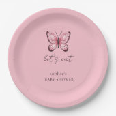 Pink Butterfly Baby Shower Papieren Bordje (Voorkant)