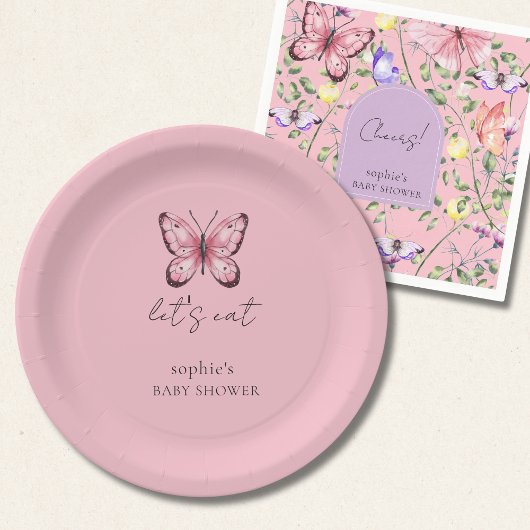 Pink Butterfly Baby Shower Papieren Bordje