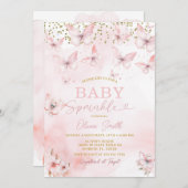 Pink Butterfly Baby Sprinkle Girl Invitation  Kaart (Voorkant / Achterkant)