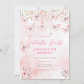 Pink Butterfly Birthday Girl Invitation  Kaart (Voorkant)