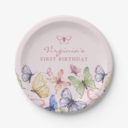 Pink Butterfly Birthday Papieren Bordje (Voorkant)