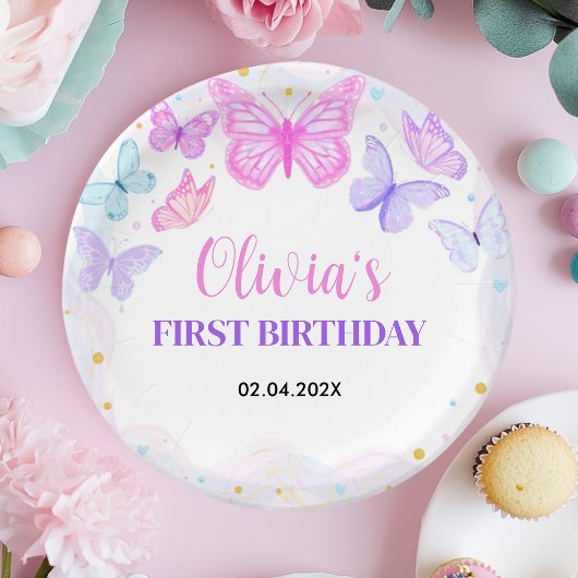 Pink Butterfly Birthday Papieren Bordje