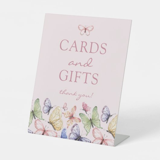 Pink Butterfly Birthday Reclamebord Met Voetstuk (Voorkant)