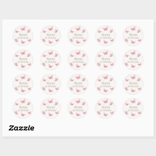 Pink Butterfly Birthday Ronde Sticker (Vel)