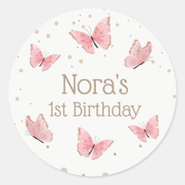 Pink Butterfly Birthday Ronde Sticker
