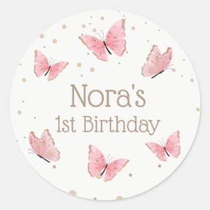 Pink Butterfly Birthday Ronde Sticker