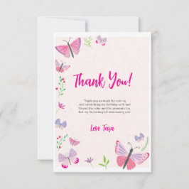 Pink Butterfly Birthday Thank You Card Bedankkaart