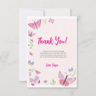 Pink Butterfly Birthday Thank You Card Bedankkaart