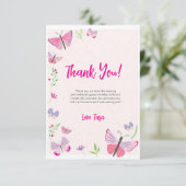 Pink Butterfly Birthday Thank You Card Bedankkaart (Staand voorkant)