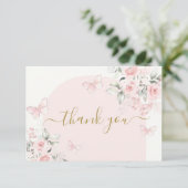 Pink Butterfly bloemenbedankkaart Bedankkaart (Staand voorkant)